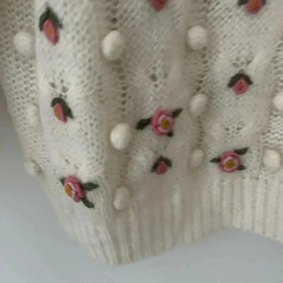 Vintage Gladys Bagley Floral Pom Pom Cottagecore 3D Knit Grandma Sweater - Picture 7 of 10